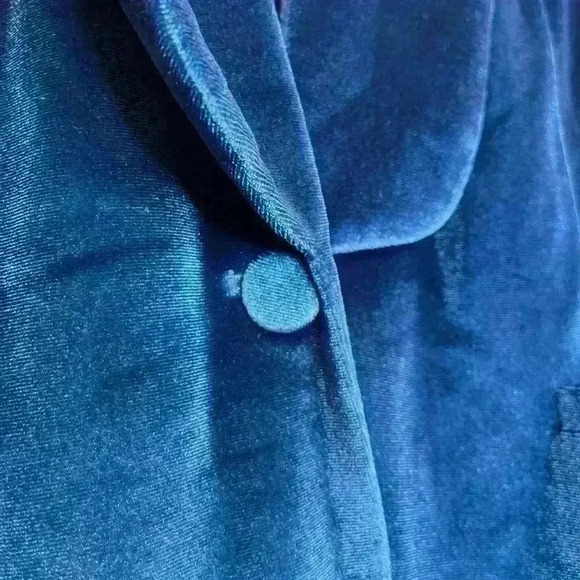 Self Portrait Blue Velvet Shawl Blazer Size Large - Picture 7 of 16